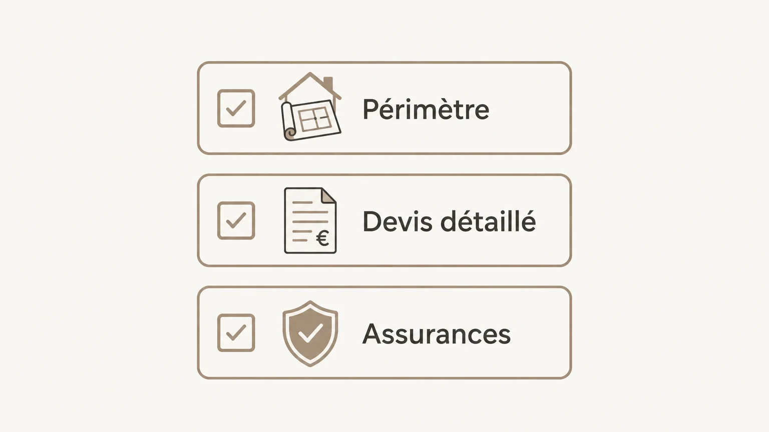 Checklist illustrée : périmètre, devis détaillé et assurances